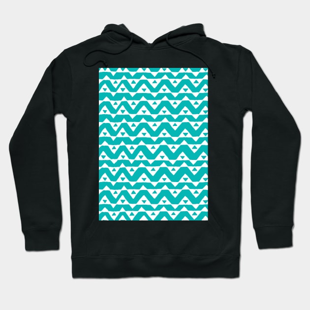 Teal Blue White Triangle Chevron Pattern Hoodie by dreamingmind